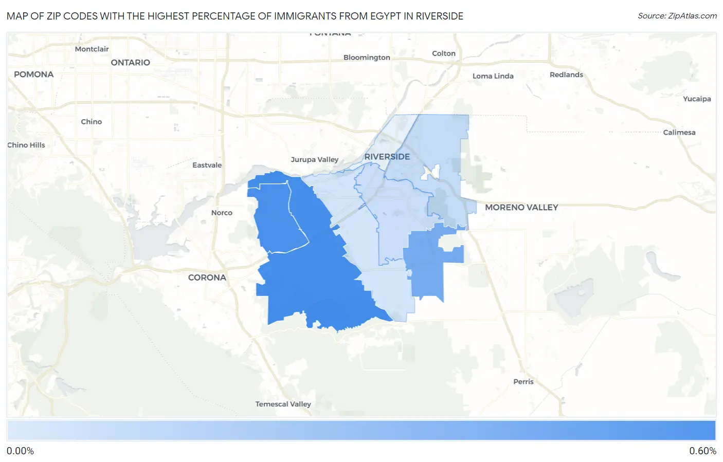 Zip Codes with the Highest Percentage of Immigrants from Egypt in Riverside Map