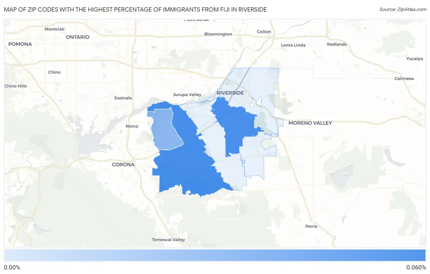 Zip Codes with the Highest Percentage of Immigrants from Fiji in Riverside Map