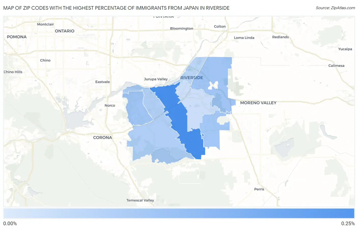 Zip Codes with the Highest Percentage of Immigrants from Japan in Riverside Map