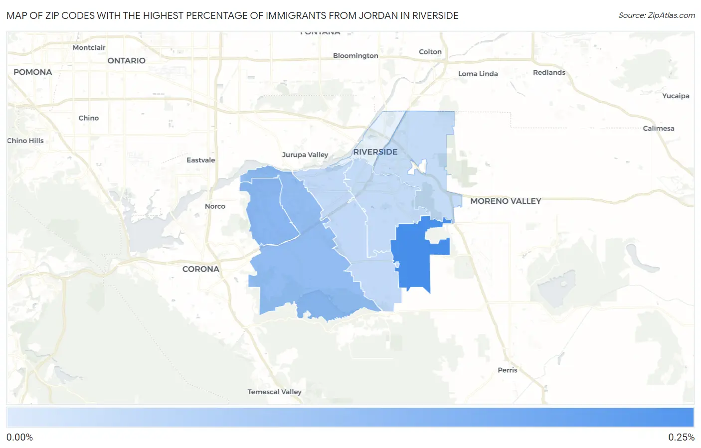 Zip Codes with the Highest Percentage of Immigrants from Jordan in Riverside Map