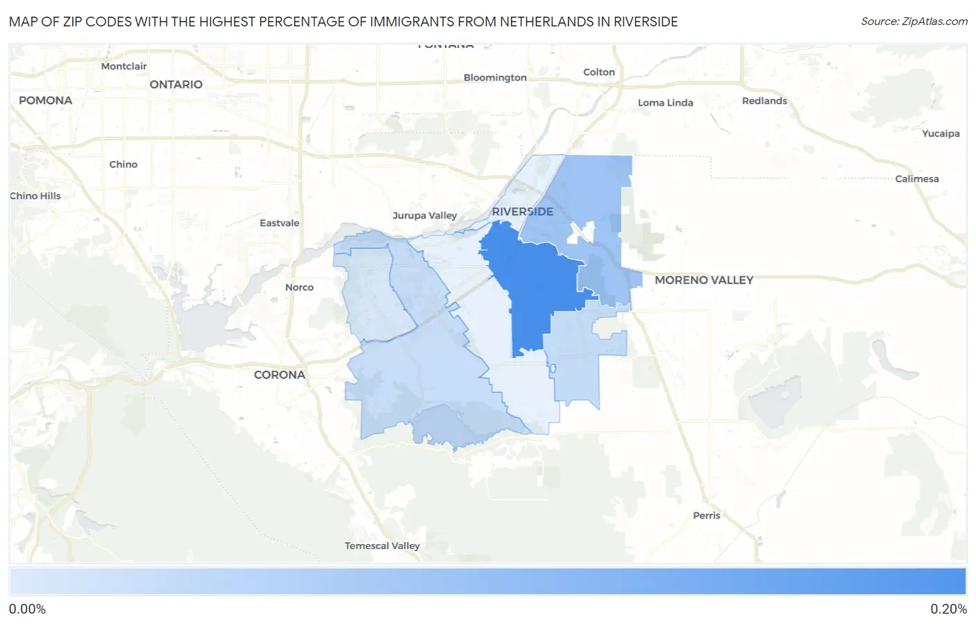 Zip Codes with the Highest Percentage of Immigrants from Netherlands in Riverside Map