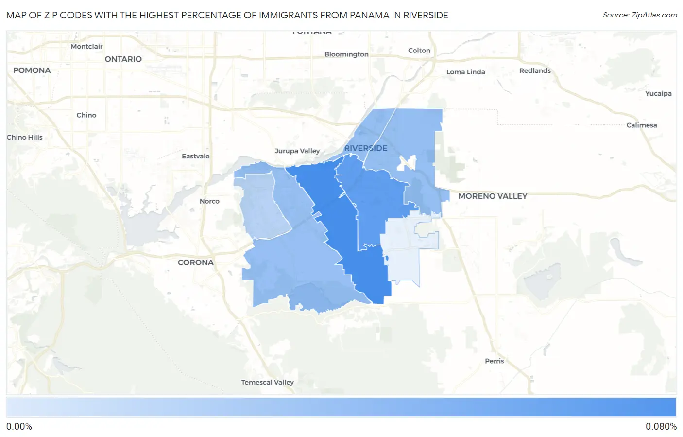 Zip Codes with the Highest Percentage of Immigrants from Panama in Riverside Map