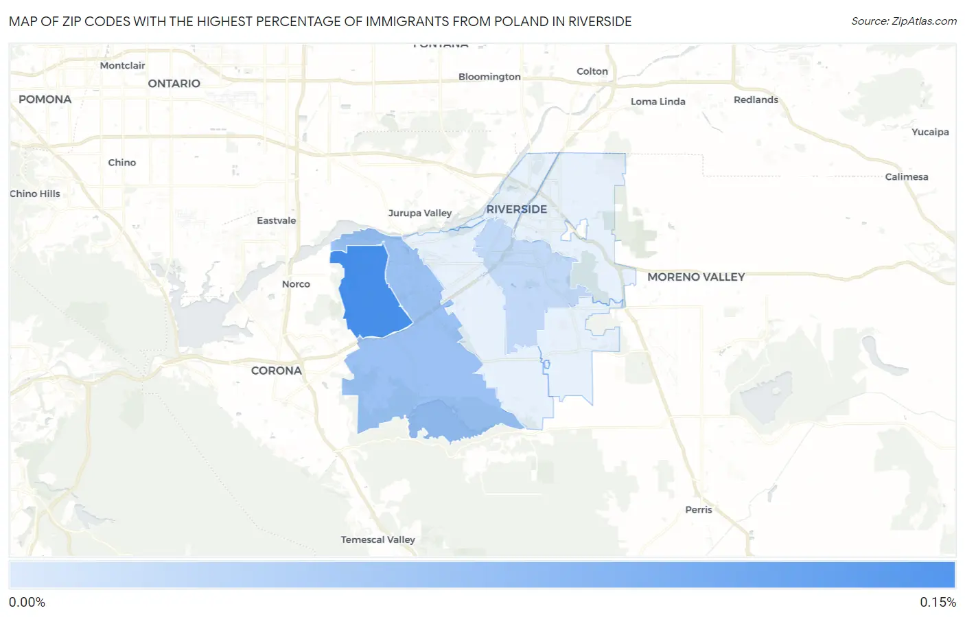 Zip Codes with the Highest Percentage of Immigrants from Poland in Riverside Map