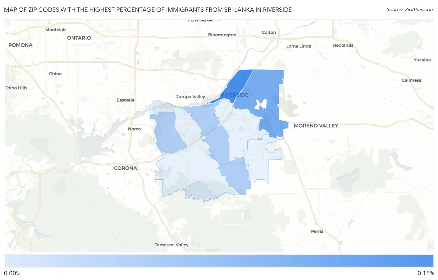 Zip Codes with the Highest Percentage of Immigrants from Sri Lanka in Riverside Map