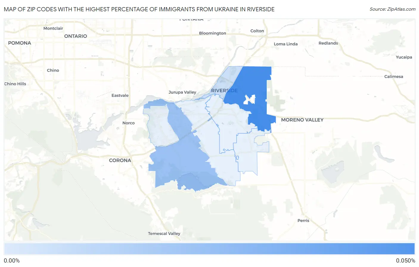 Zip Codes with the Highest Percentage of Immigrants from Ukraine in Riverside Map