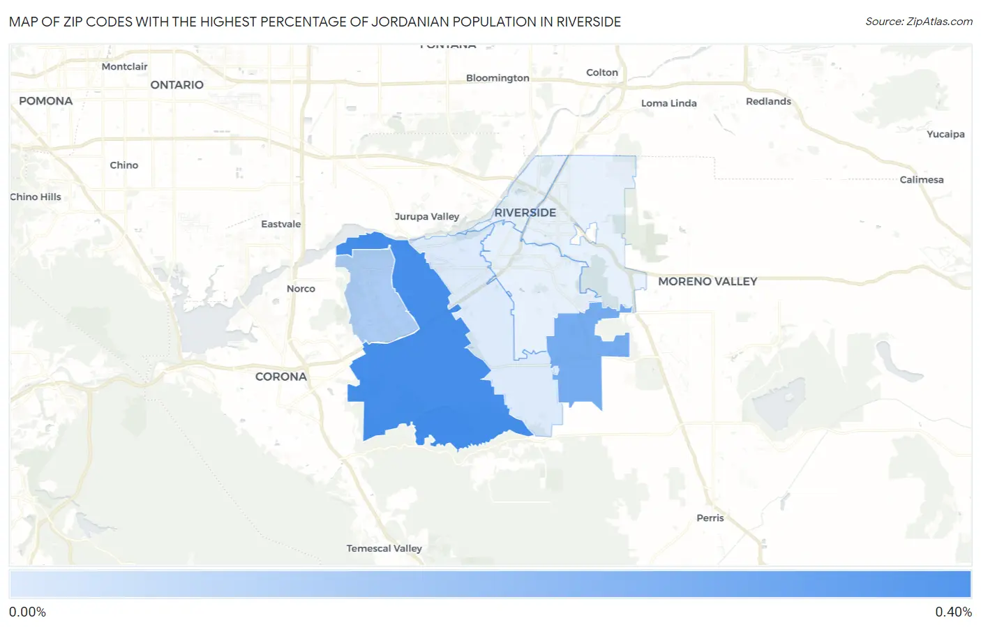 Zip Codes with the Highest Percentage of Jordanian Population in Riverside Map