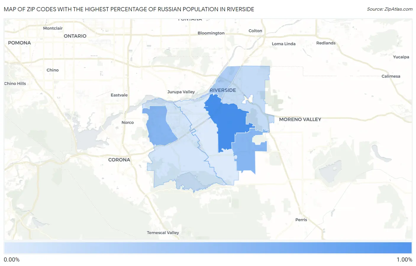 Zip Codes with the Highest Percentage of Russian Population in Riverside Map