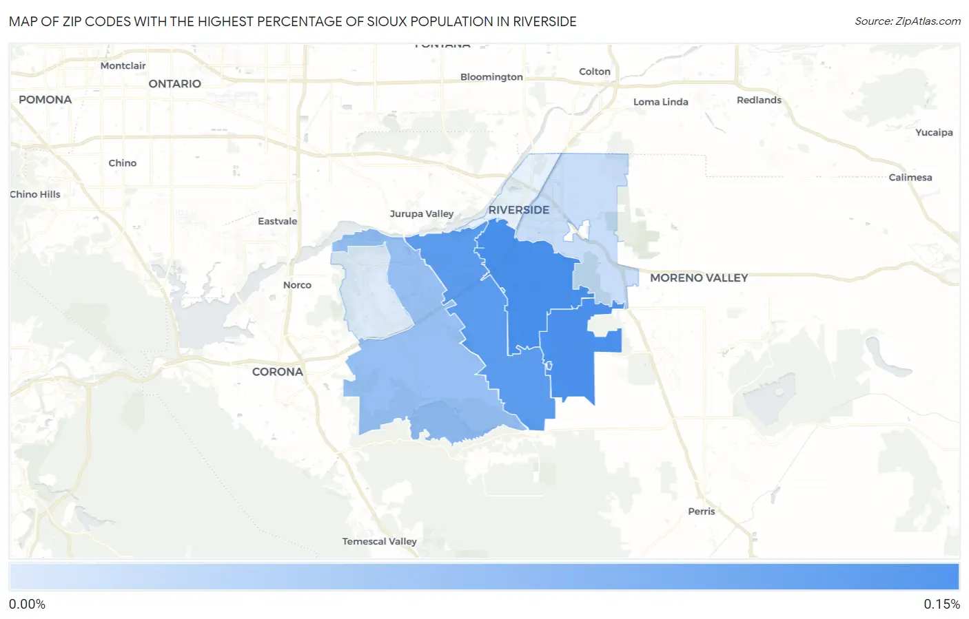 Zip Codes with the Highest Percentage of Sioux Population in Riverside Map