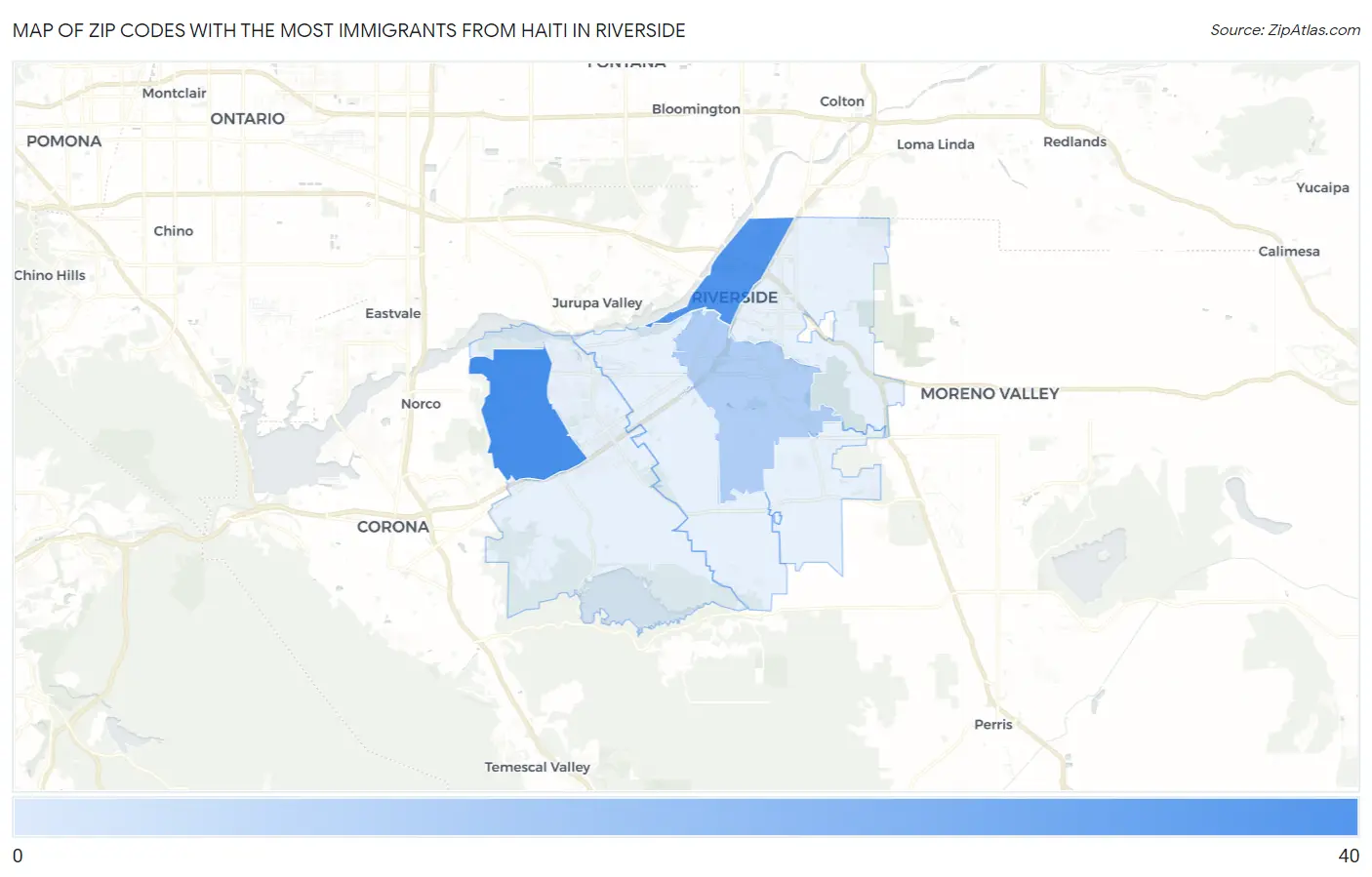Zip Codes with the Most Immigrants from Haiti in Riverside Map