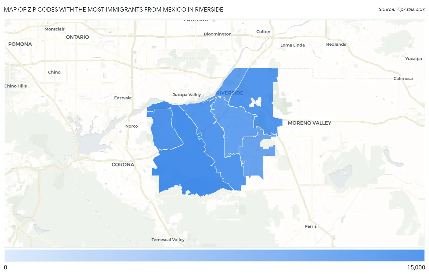 Zip Codes with the Most Immigrants from Mexico in Riverside Map
