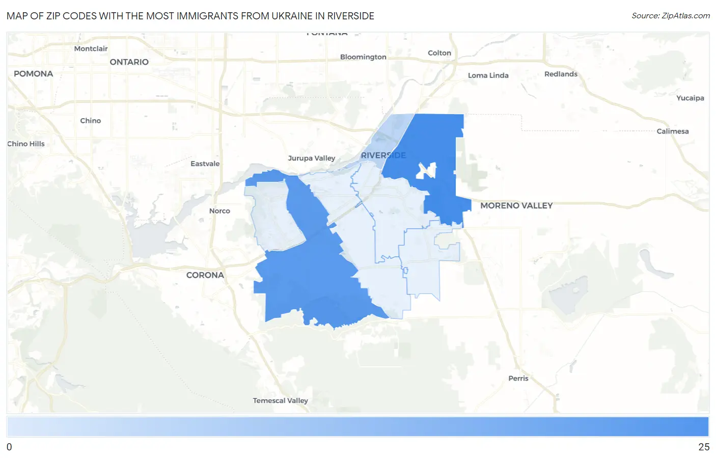 Zip Codes with the Most Immigrants from Ukraine in Riverside Map