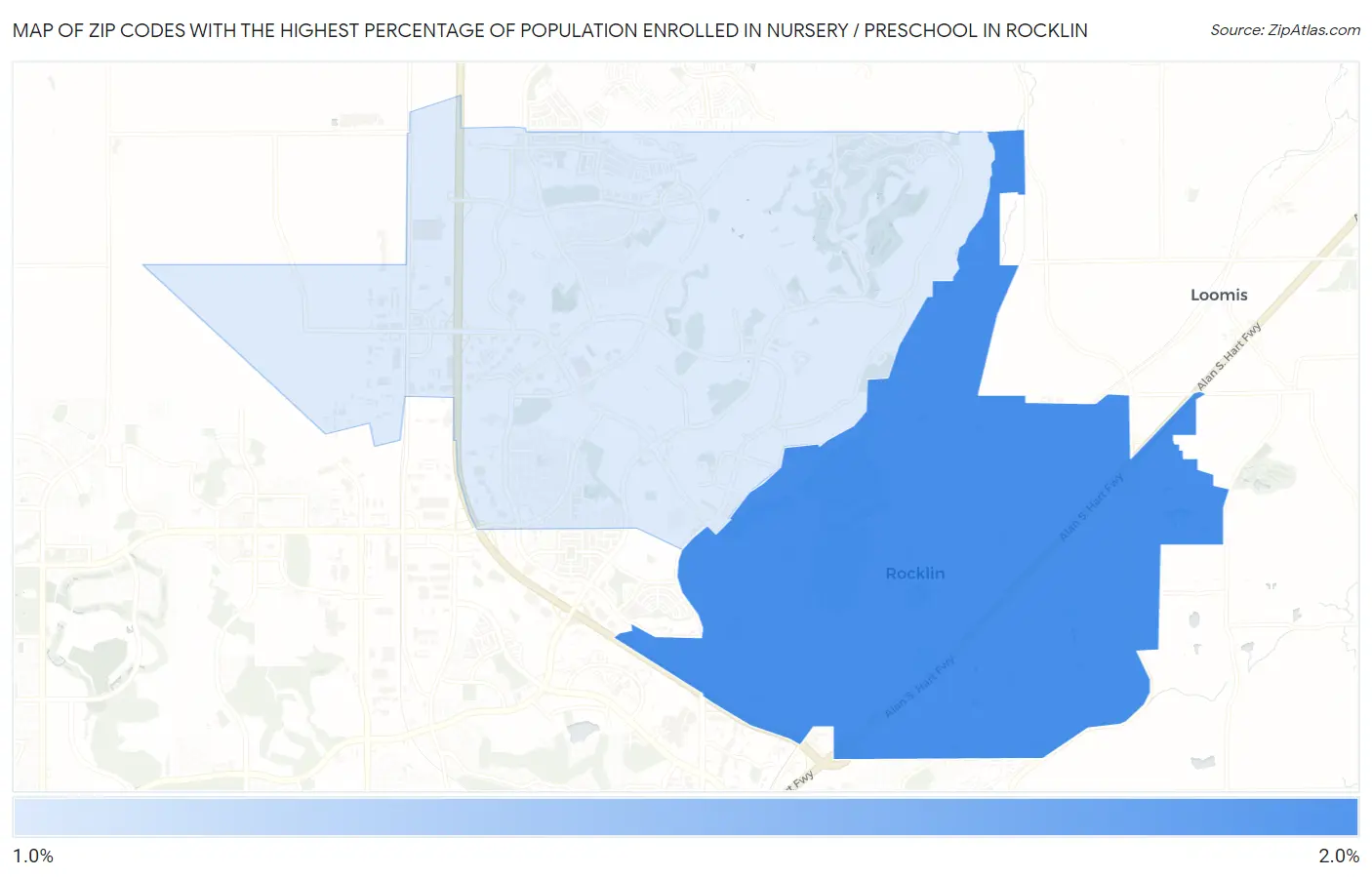 Zip Codes with the Highest Percentage of Population Enrolled in Nursery / Preschool in Rocklin Map