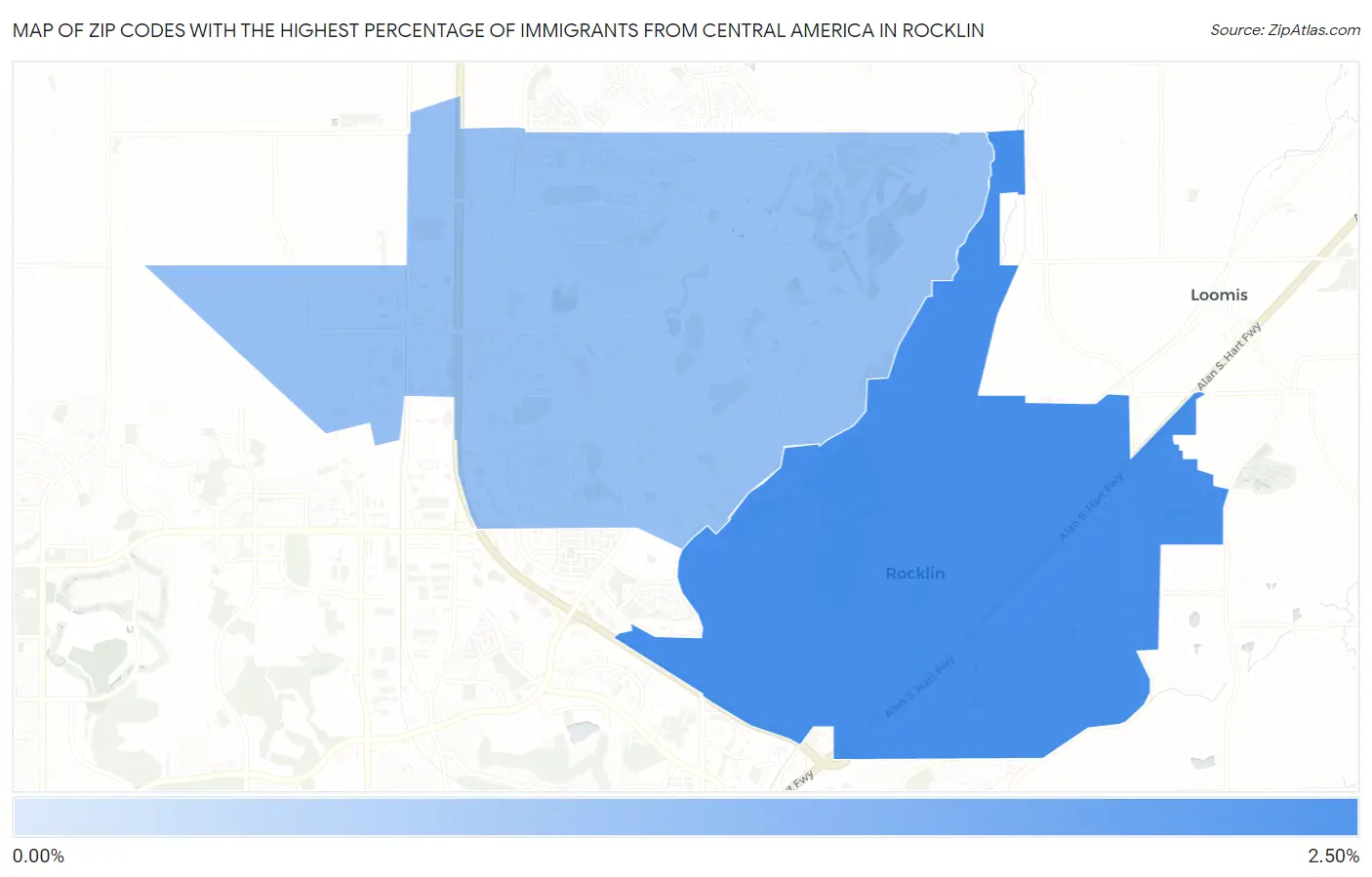 Zip Codes with the Highest Percentage of Immigrants from Central America in Rocklin Map