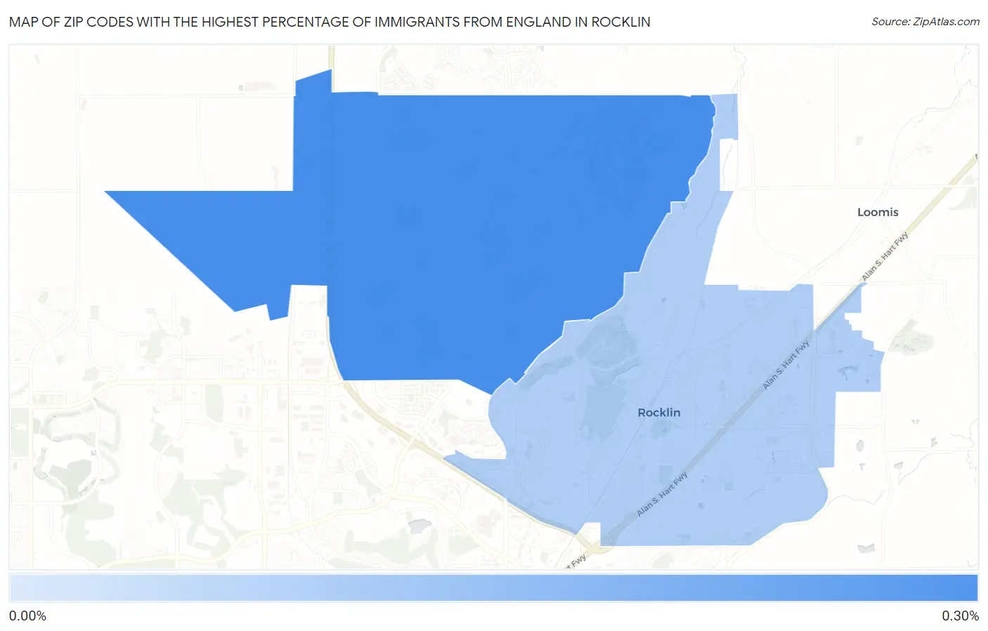 Zip Codes with the Highest Percentage of Immigrants from England in Rocklin Map