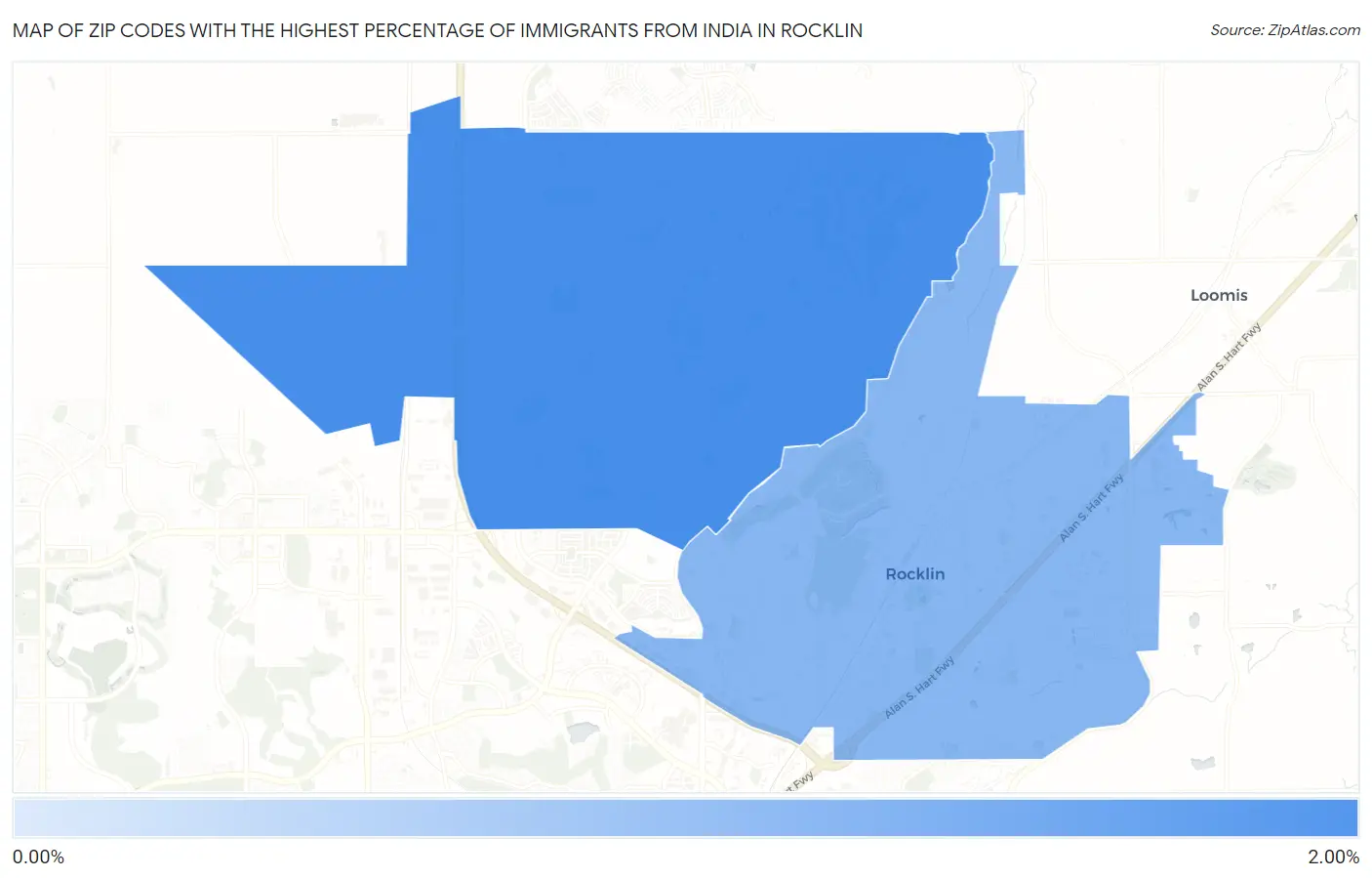 Zip Codes with the Highest Percentage of Immigrants from India in Rocklin Map