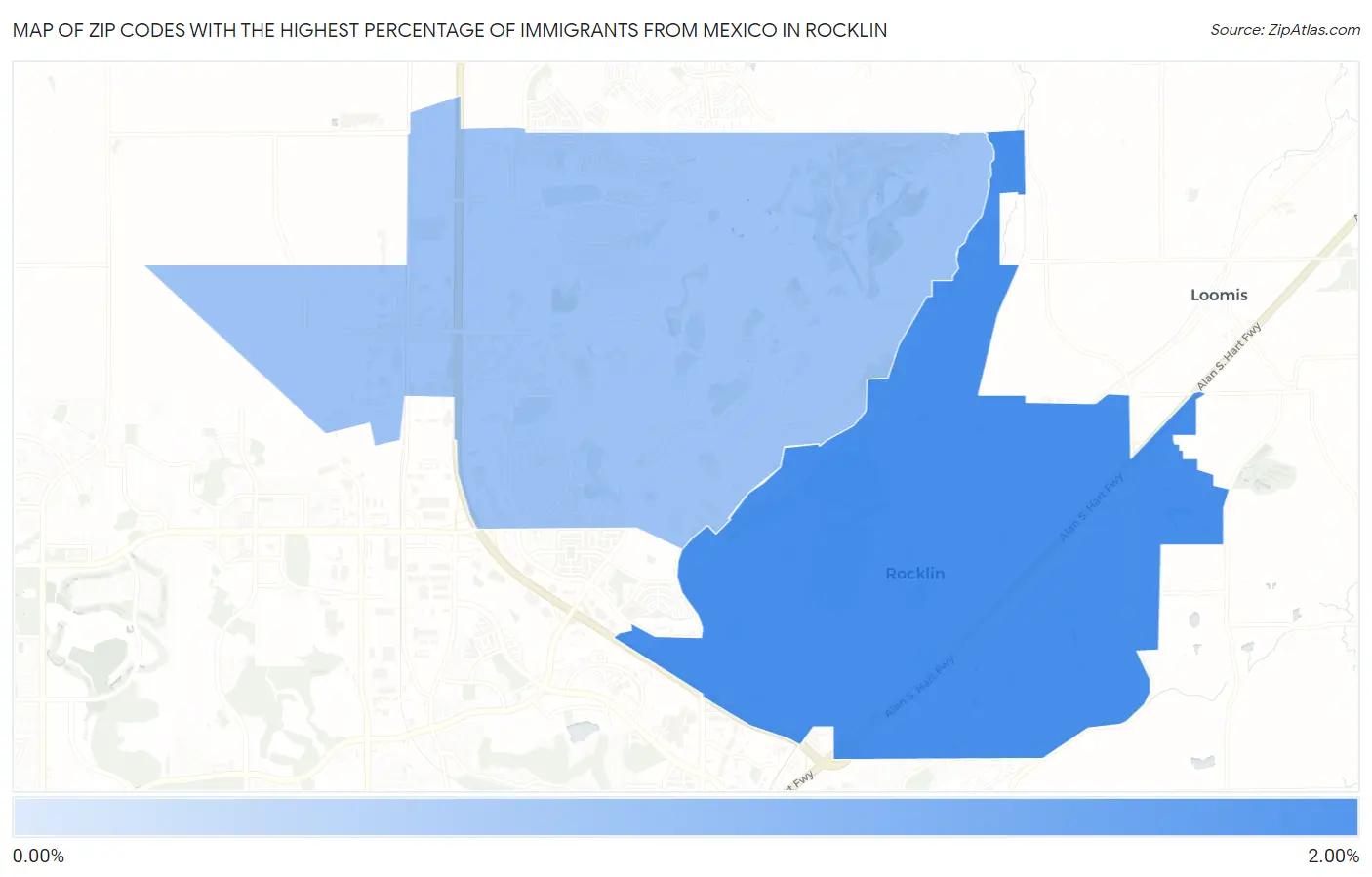 Zip Codes with the Highest Percentage of Immigrants from Mexico in Rocklin Map