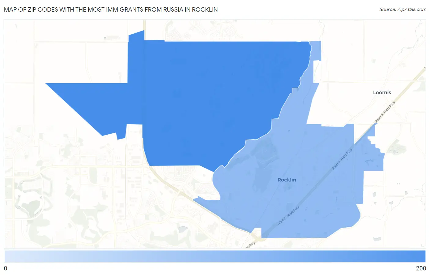 Zip Codes with the Most Immigrants from Russia in Rocklin Map