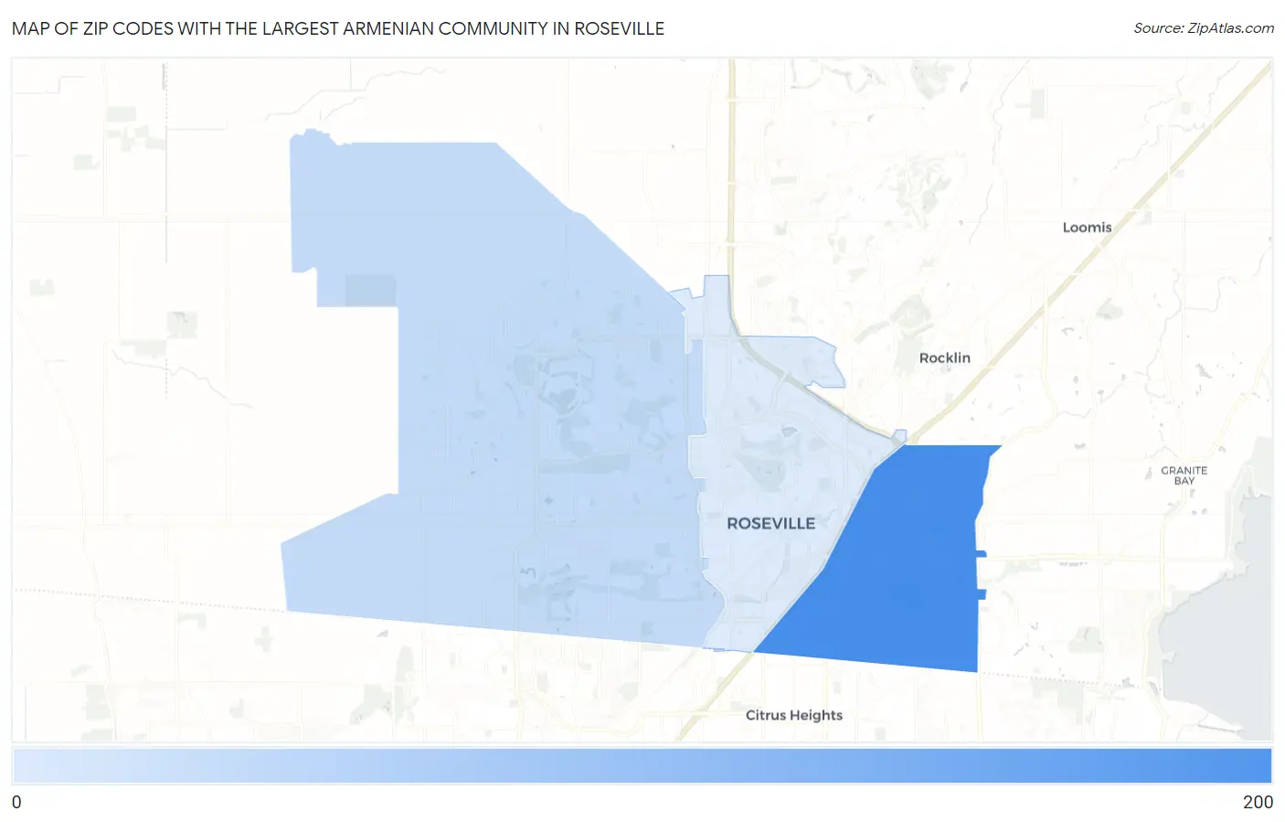 Zip Codes with the Largest Armenian Community in Roseville Map