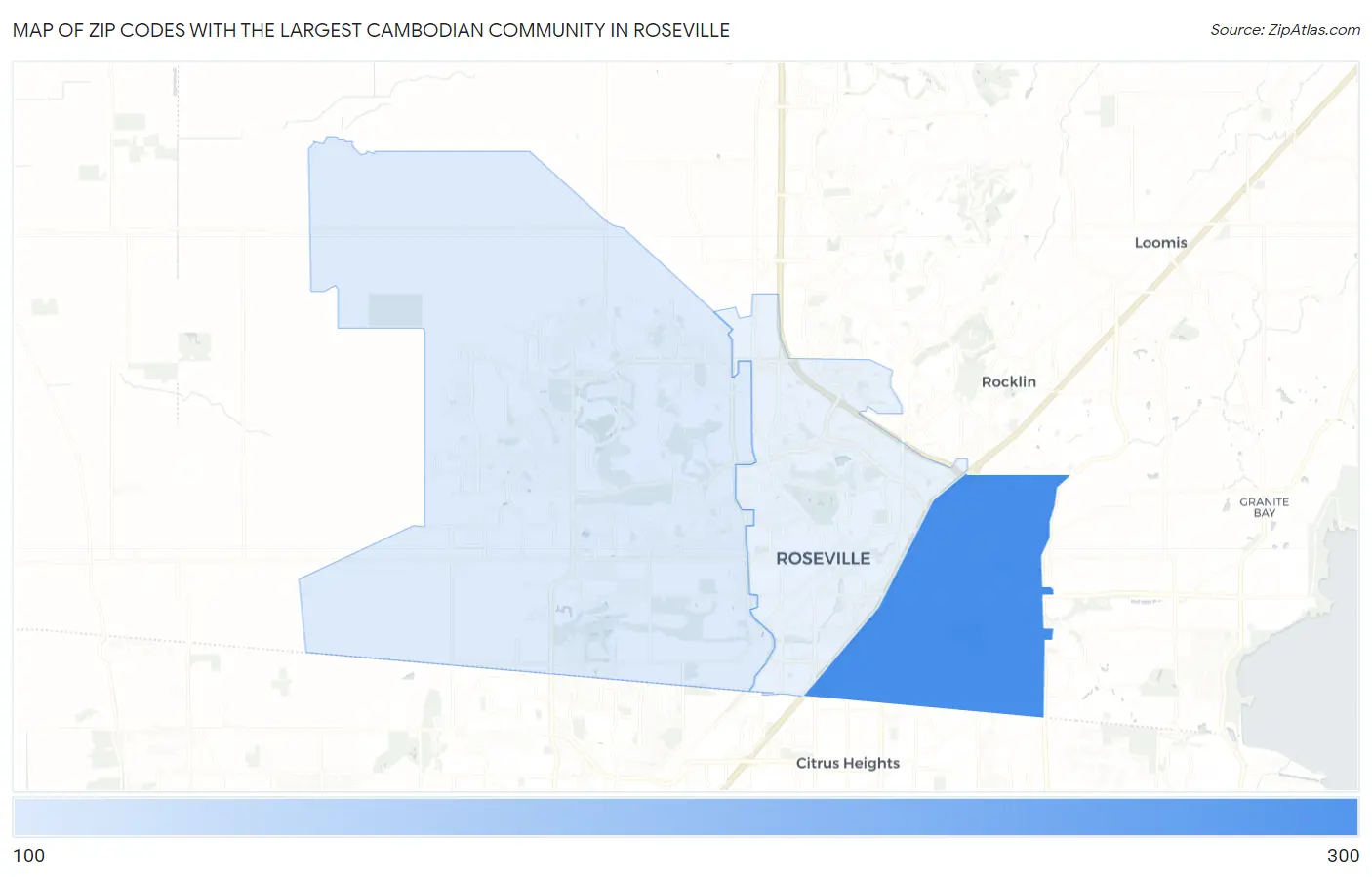 Zip Codes with the Largest Cambodian Community in Roseville Map