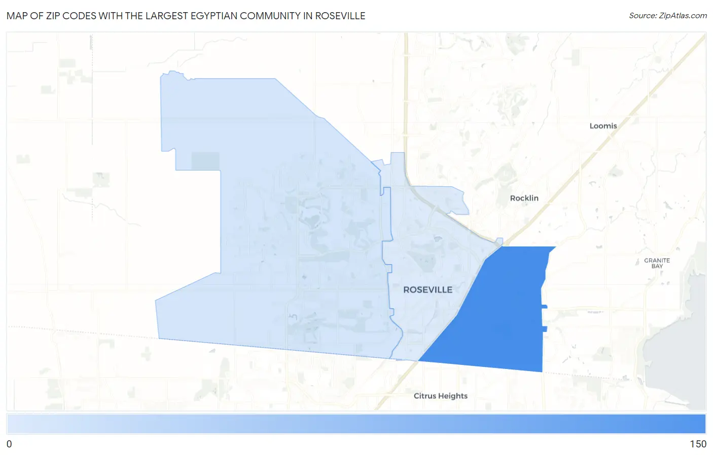 Zip Codes with the Largest Egyptian Community in Roseville Map