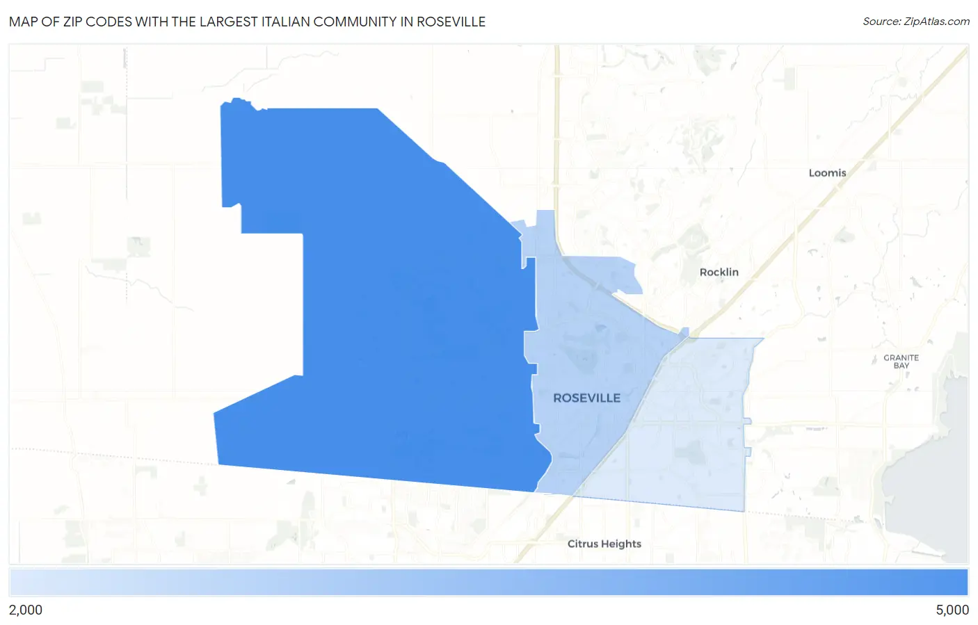 Zip Codes with the Largest Italian Community in Roseville Map