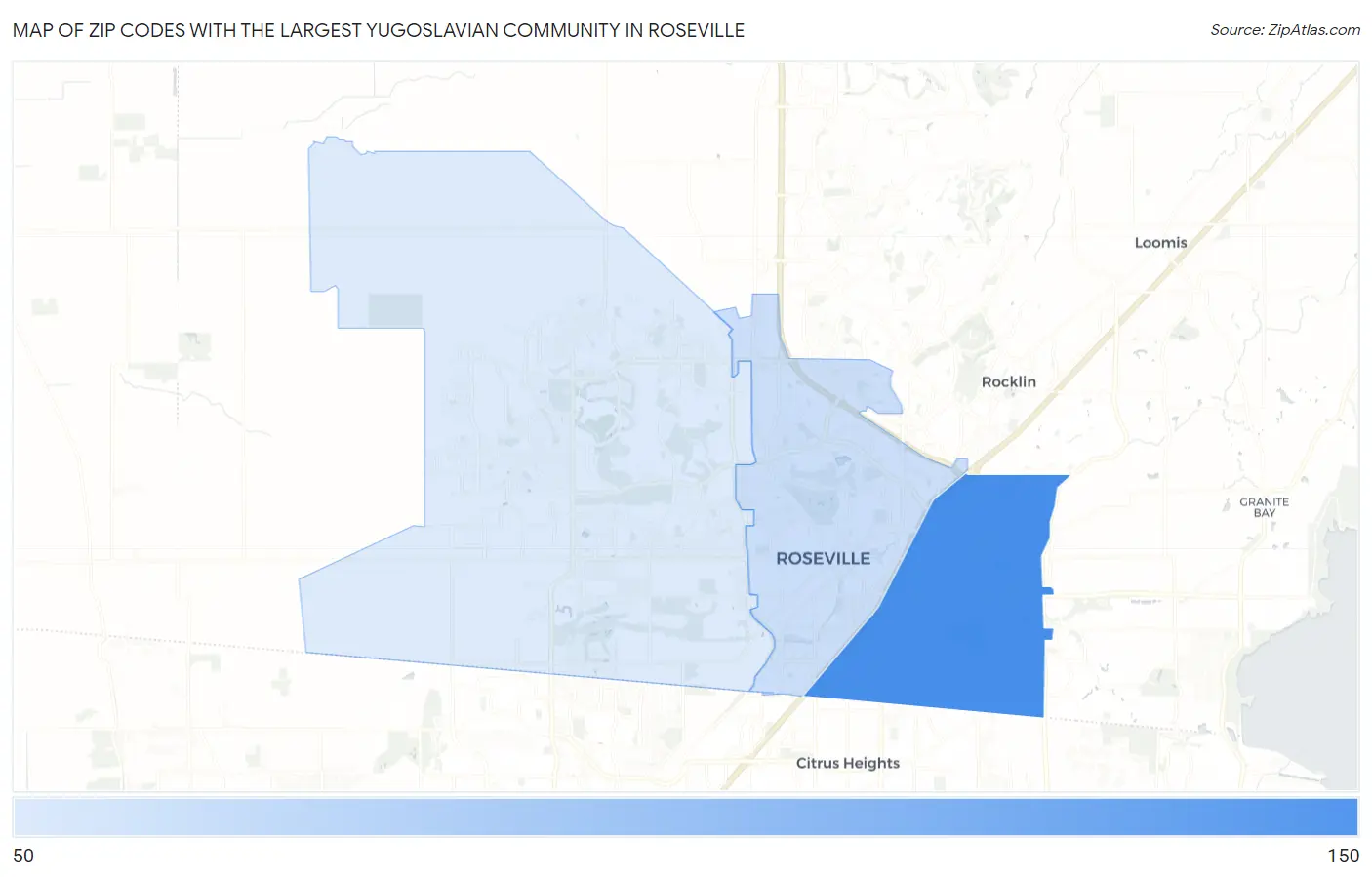 Zip Codes with the Largest Yugoslavian Community in Roseville Map