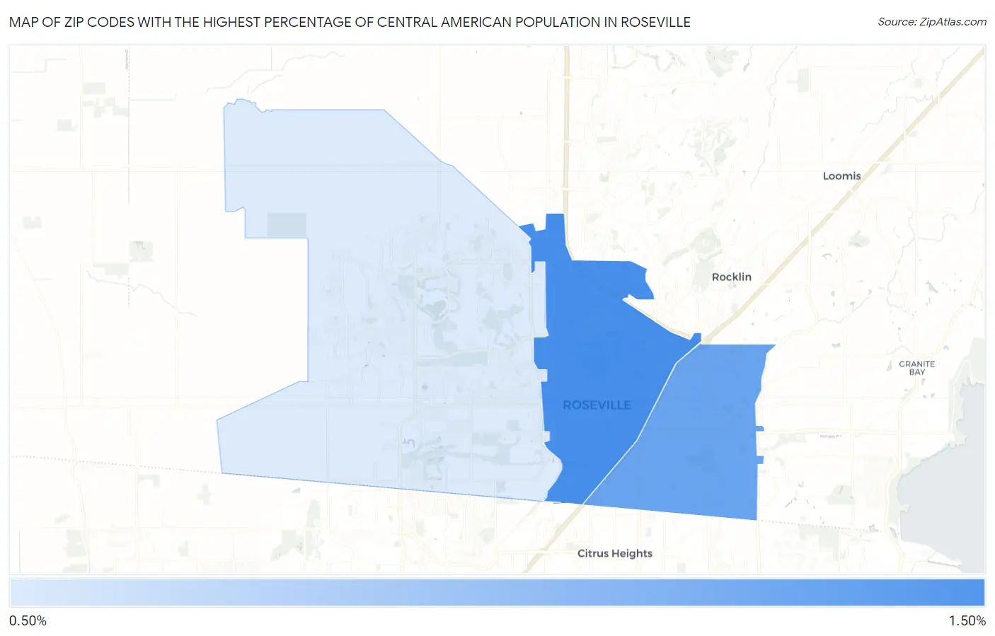 Zip Codes with the Highest Percentage of Central American Population in Roseville Map