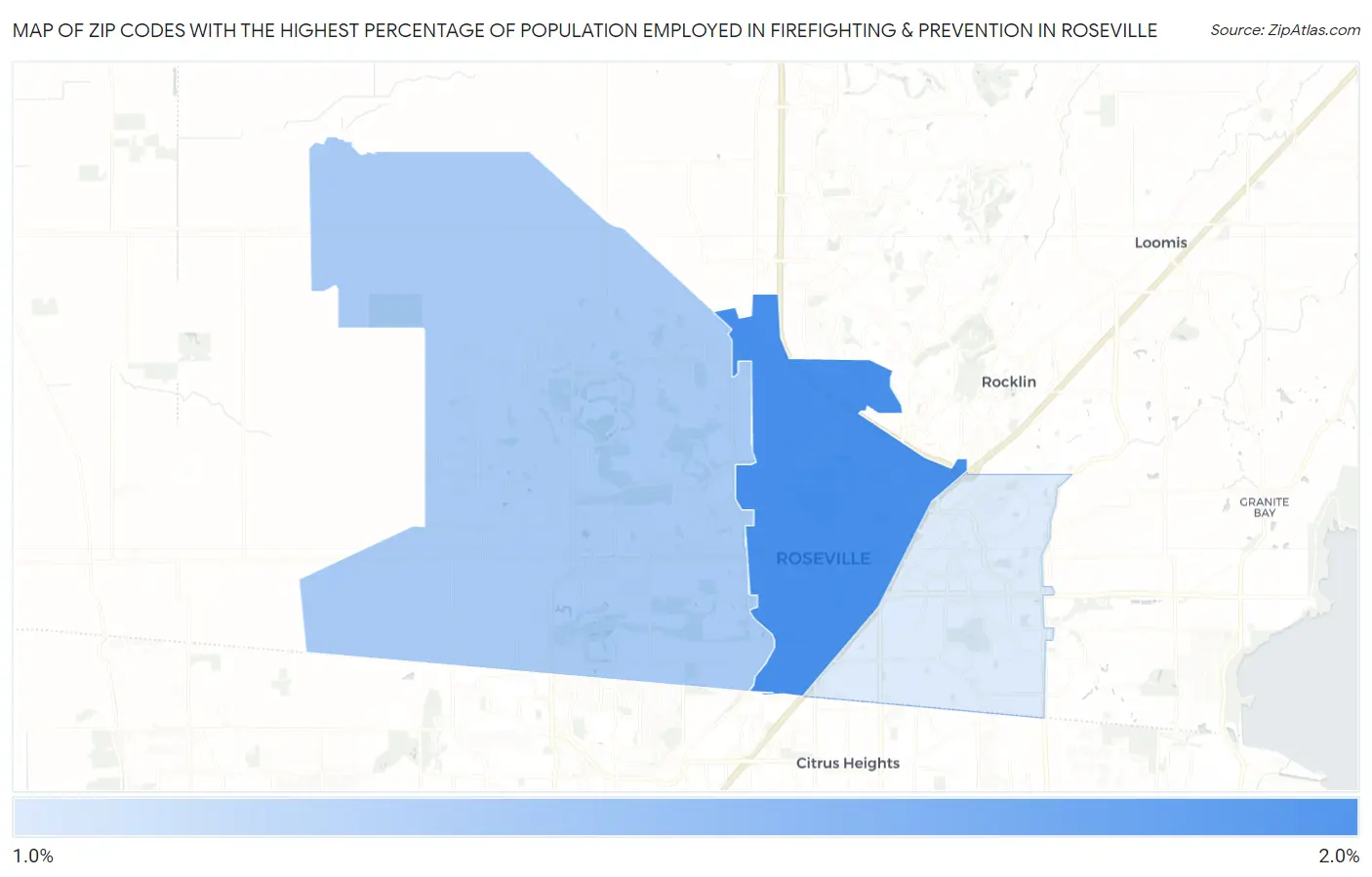Zip Codes with the Highest Percentage of Population Employed in Firefighting & Prevention in Roseville Map