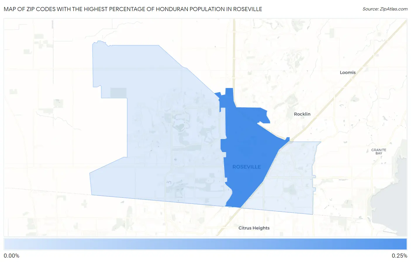 Zip Codes with the Highest Percentage of Honduran Population in Roseville Map