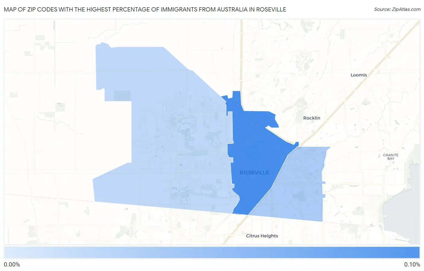 Zip Codes with the Highest Percentage of Immigrants from Australia in Roseville Map