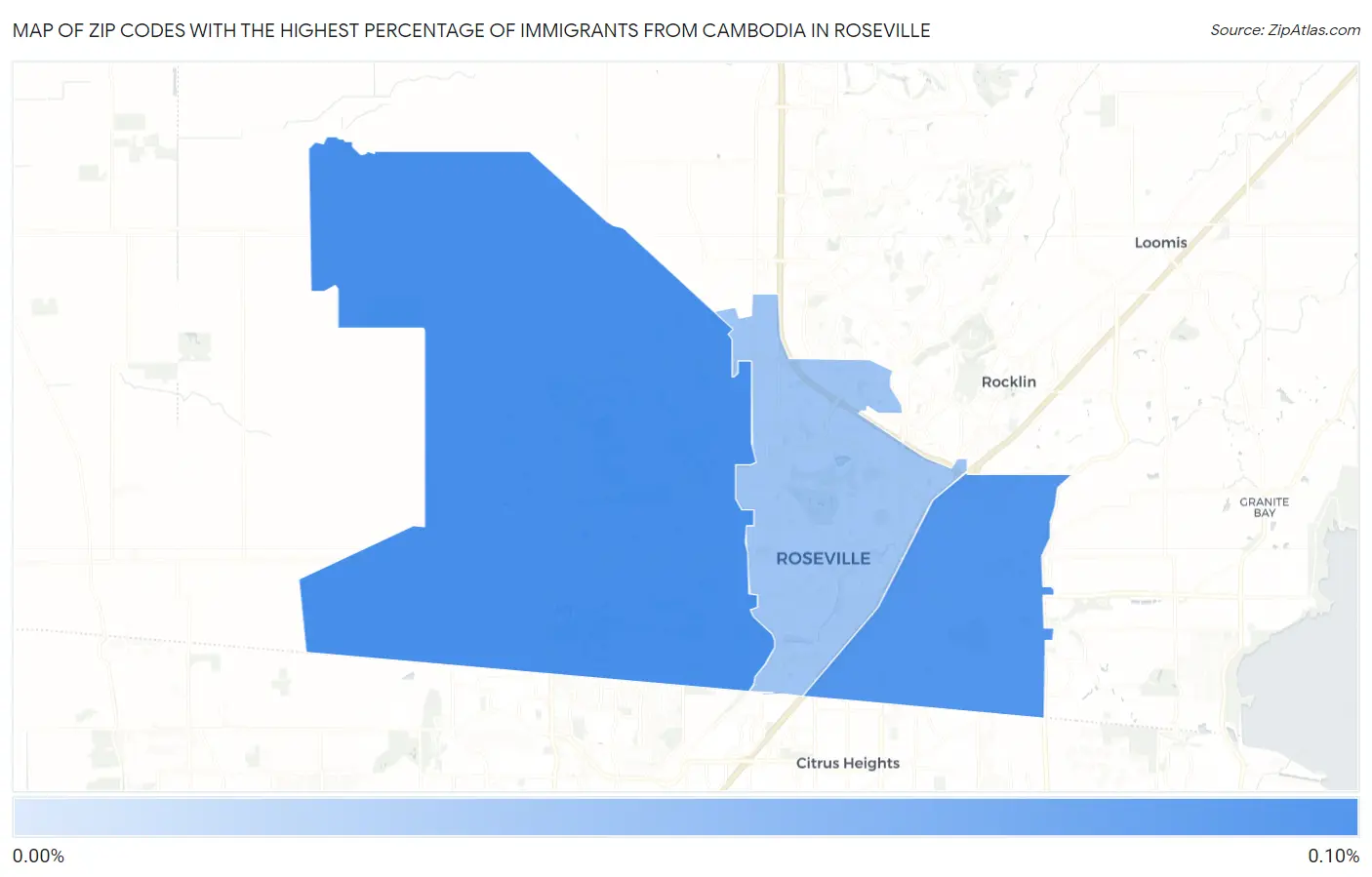 Zip Codes with the Highest Percentage of Immigrants from Cambodia in Roseville Map