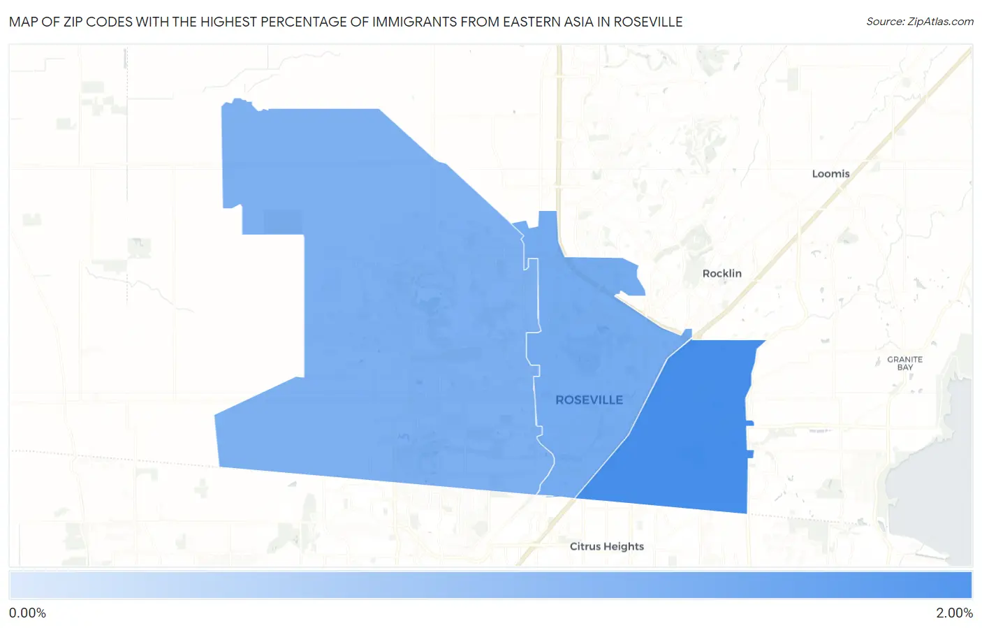 Zip Codes with the Highest Percentage of Immigrants from Eastern Asia in Roseville Map