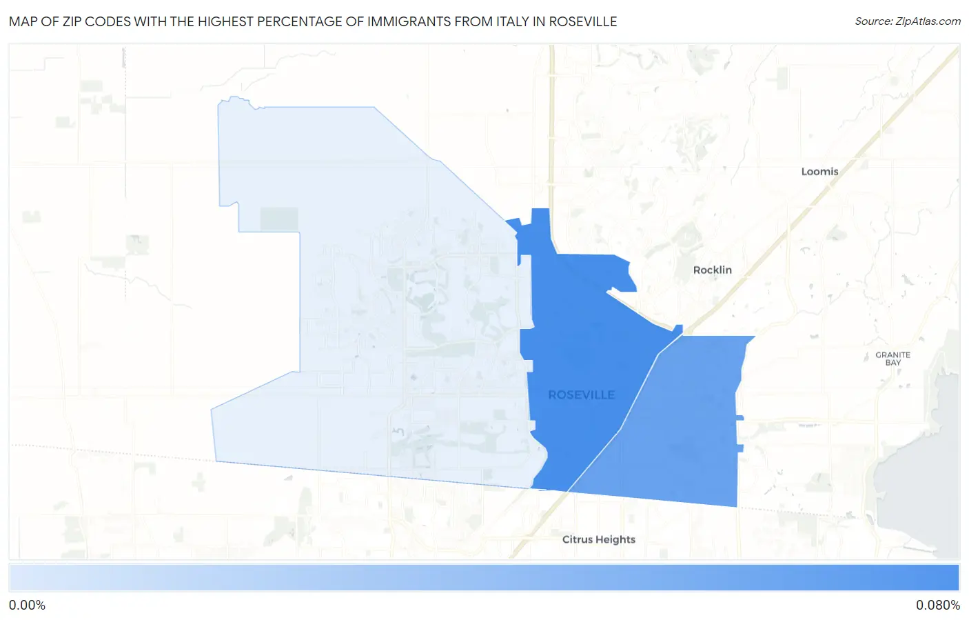Zip Codes with the Highest Percentage of Immigrants from Italy in Roseville Map