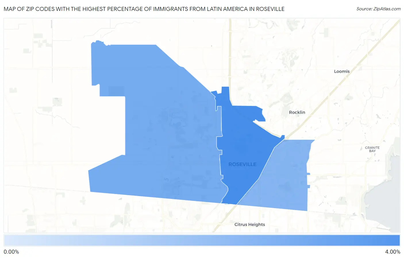 Zip Codes with the Highest Percentage of Immigrants from Latin America in Roseville Map
