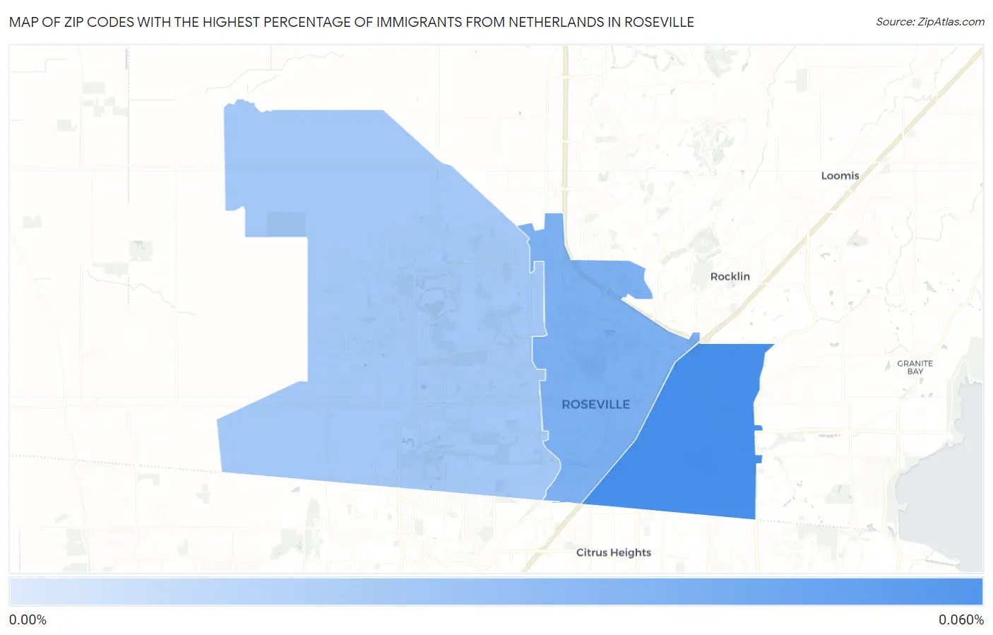 Zip Codes with the Highest Percentage of Immigrants from Netherlands in Roseville Map