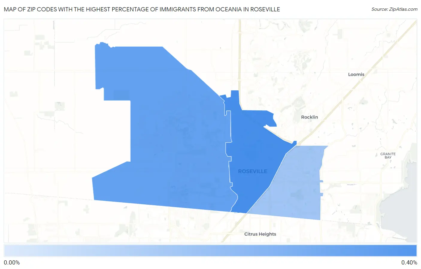 Zip Codes with the Highest Percentage of Immigrants from Oceania in Roseville Map