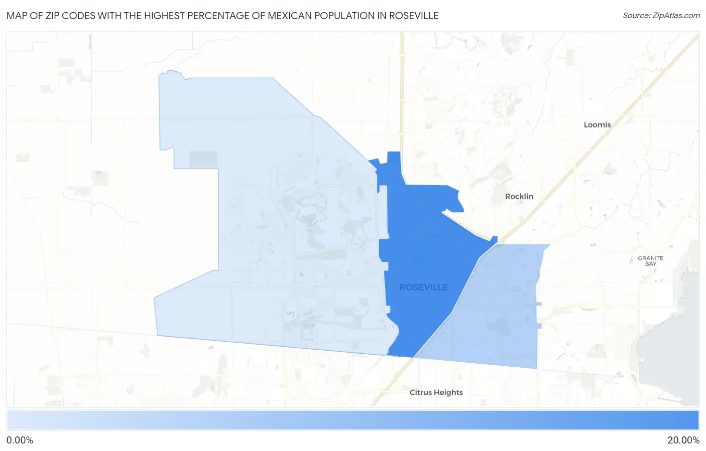 Zip Codes with the Highest Percentage of Mexican Population in Roseville Map