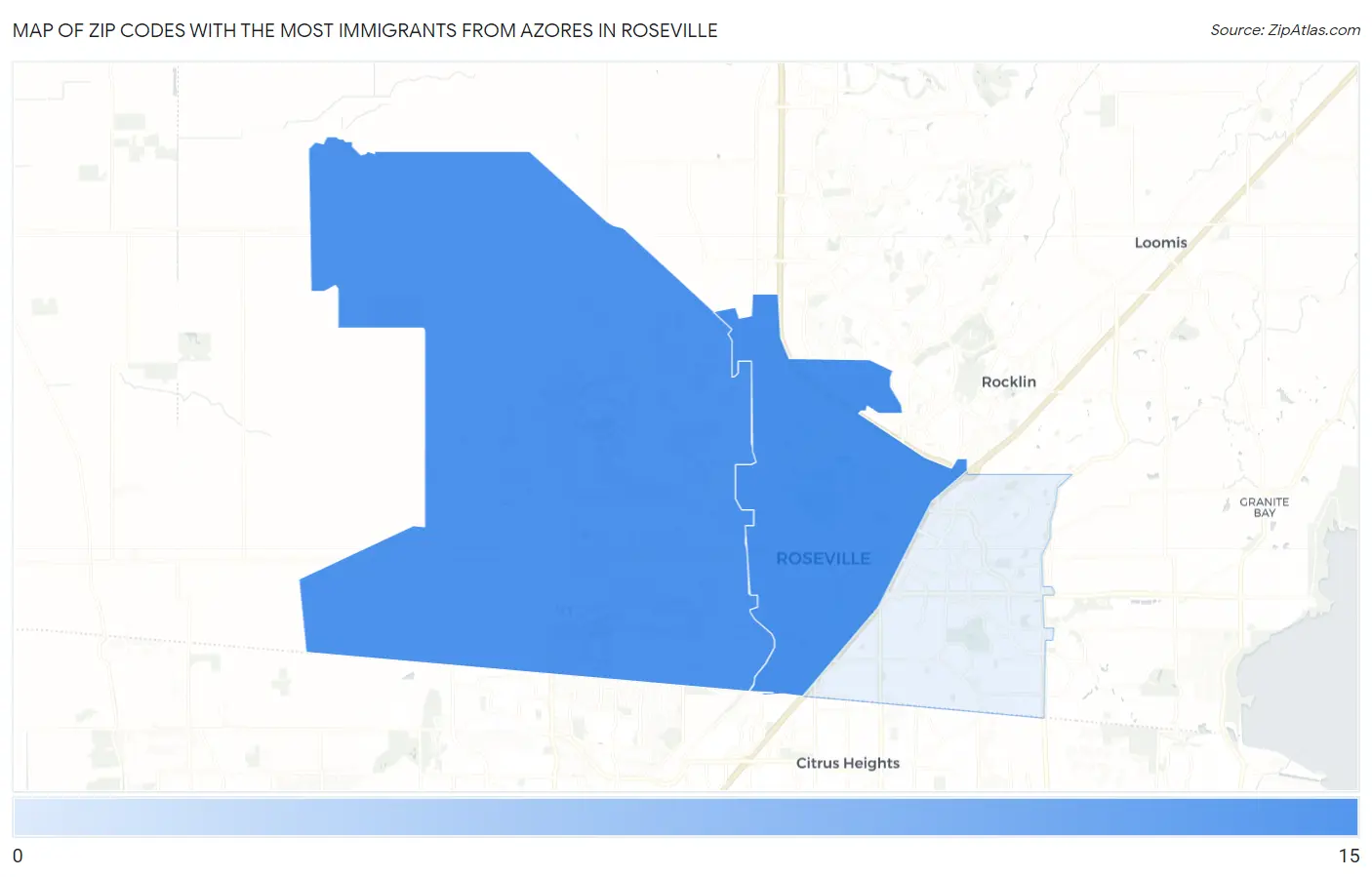 Zip Codes with the Most Immigrants from Azores in Roseville Map