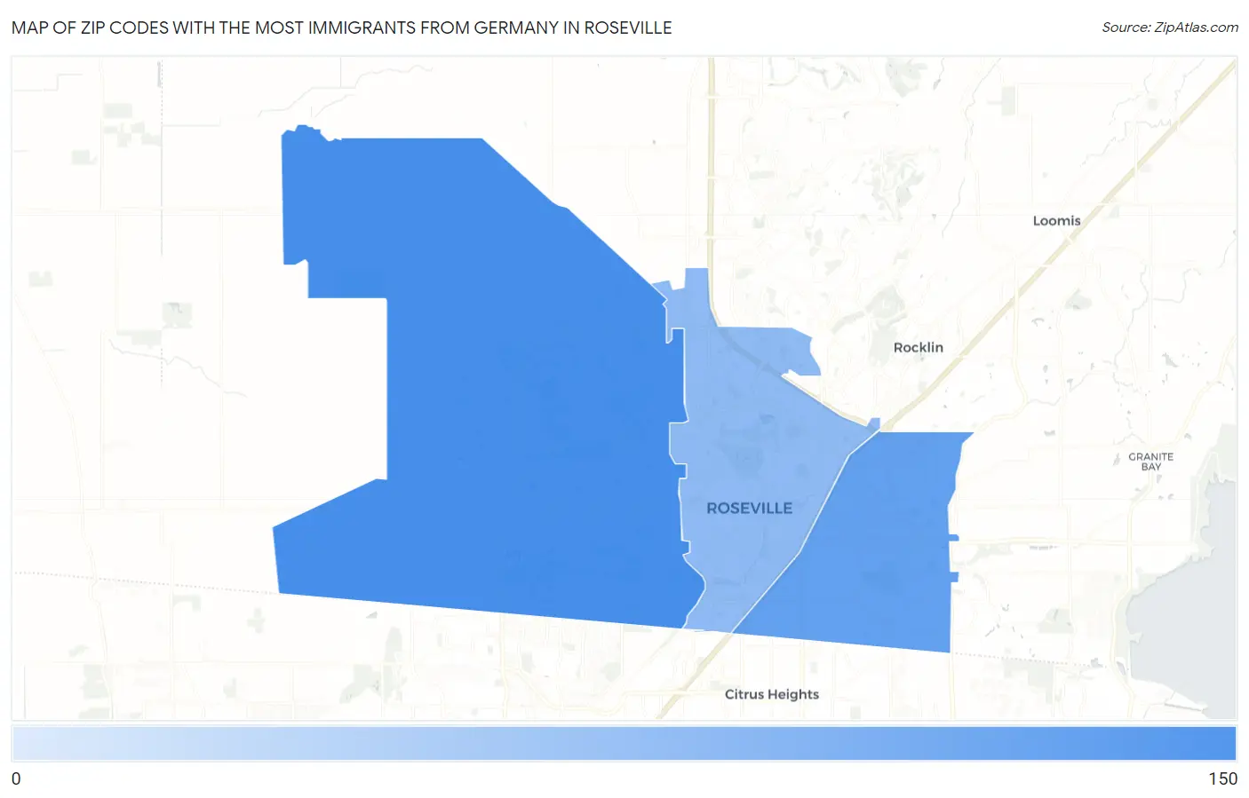 Zip Codes with the Most Immigrants from Germany in Roseville Map