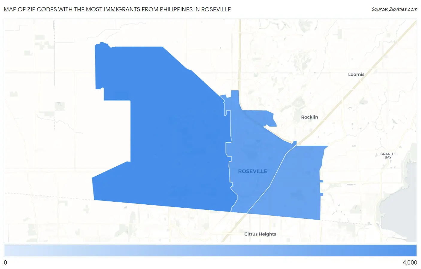 Zip Codes with the Most Immigrants from Philippines in Roseville Map