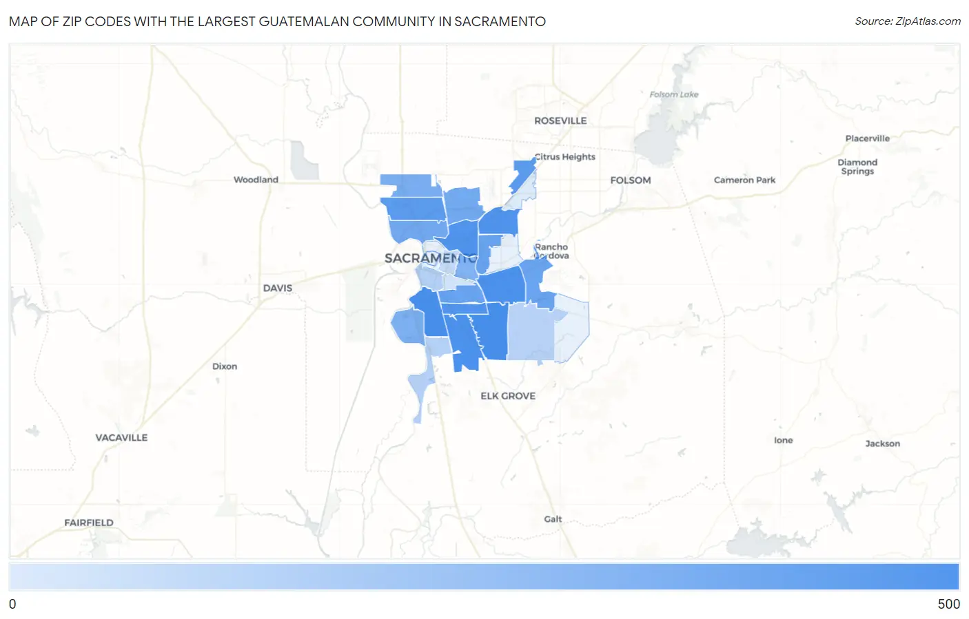 Zip Codes with the Largest Guatemalan Community in Sacramento Map