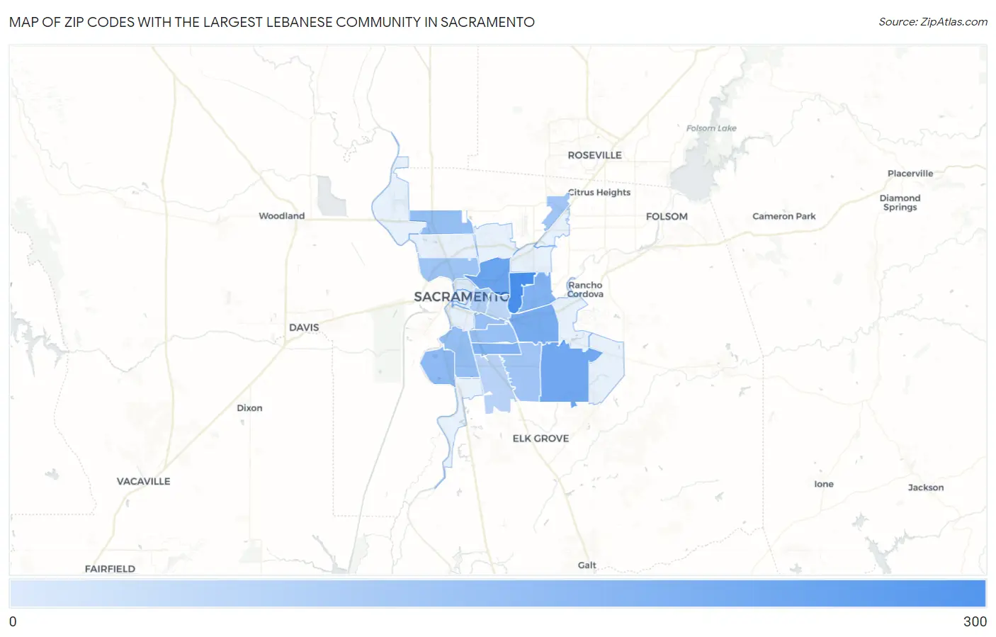 Zip Codes with the Largest Lebanese Community in Sacramento Map