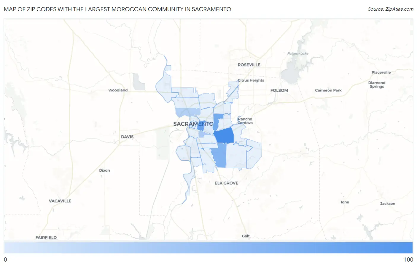 Zip Codes with the Largest Moroccan Community in Sacramento Map