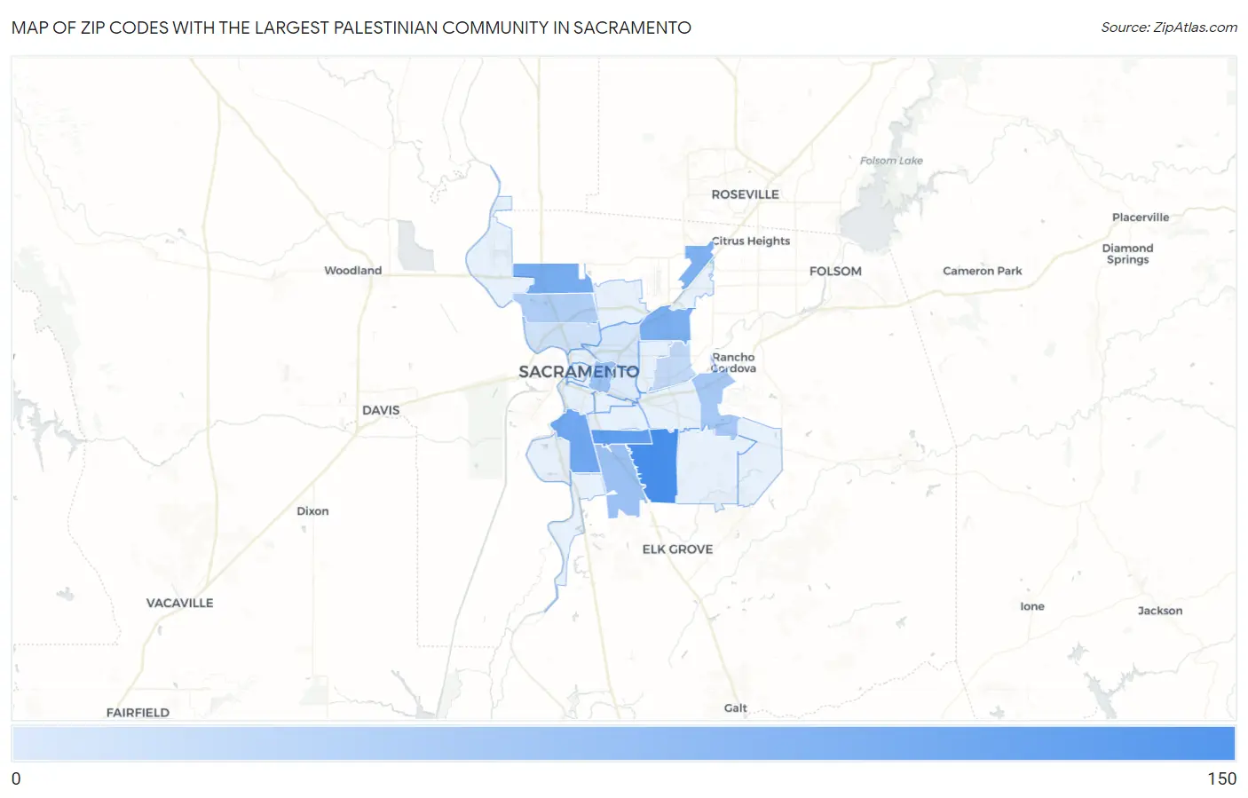 Zip Codes with the Largest Palestinian Community in Sacramento Map