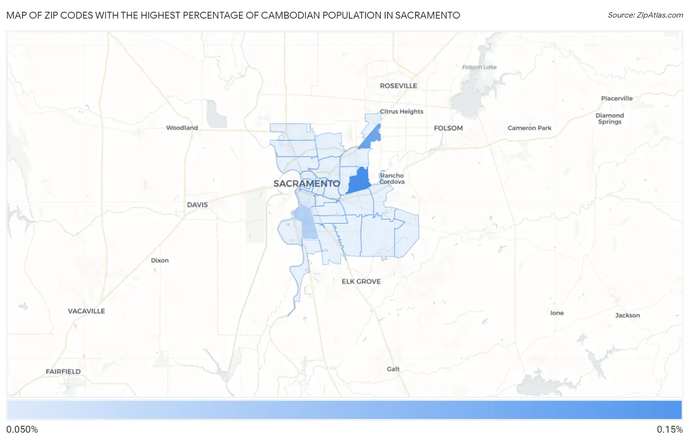 Zip Codes with the Highest Percentage of Cambodian Population in Sacramento Map