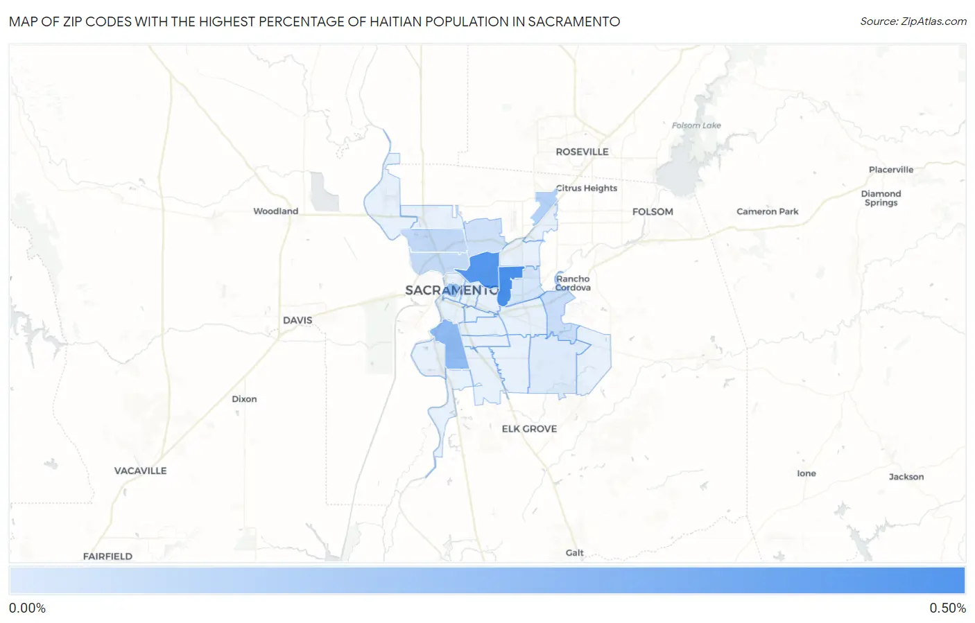 Zip Codes with the Highest Percentage of Haitian Population in Sacramento Map