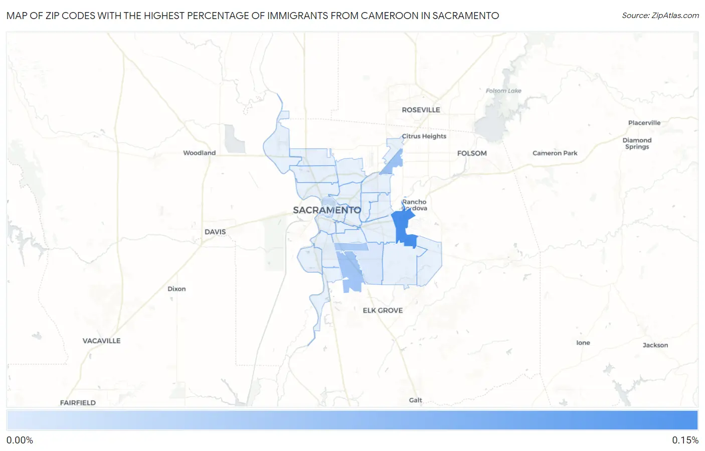 Zip Codes with the Highest Percentage of Immigrants from Cameroon in Sacramento Map