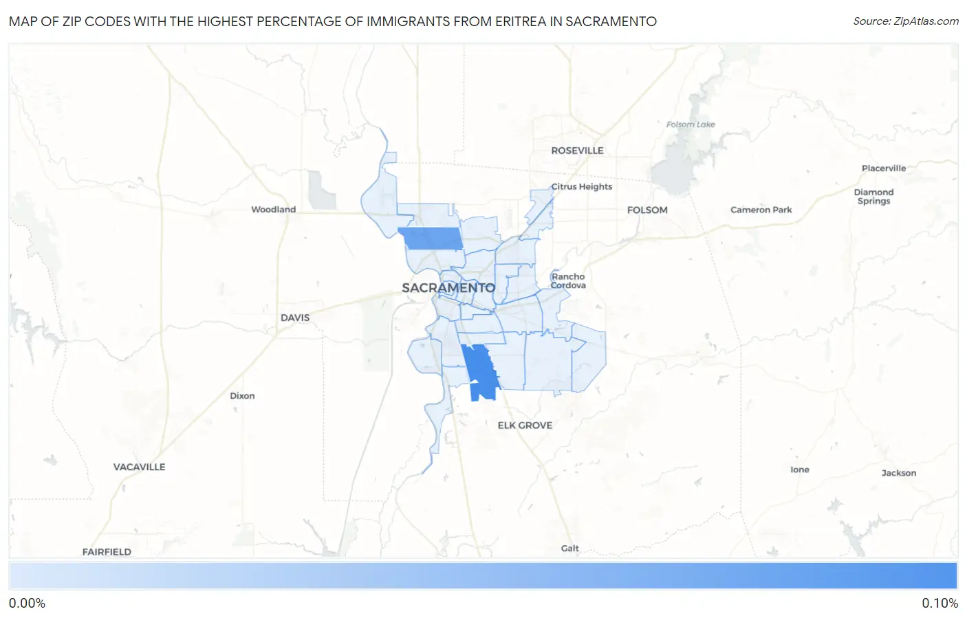 Zip Codes with the Highest Percentage of Immigrants from Eritrea in Sacramento Map
