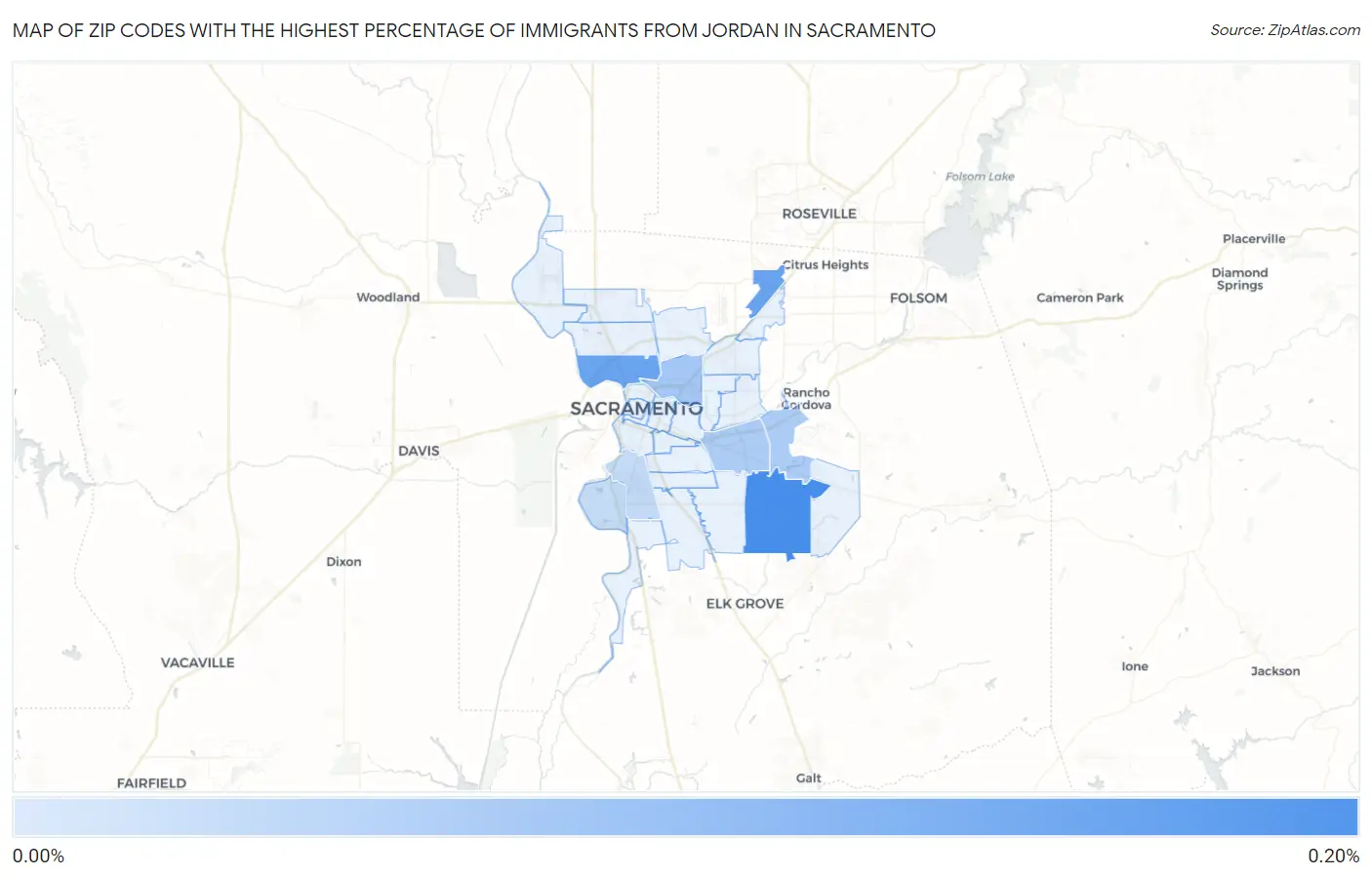 Zip Codes with the Highest Percentage of Immigrants from Jordan in Sacramento Map