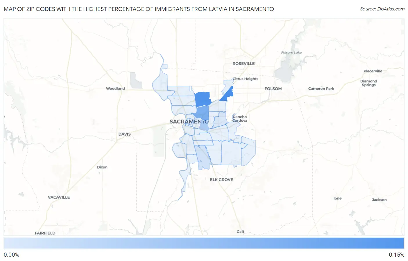 Zip Codes with the Highest Percentage of Immigrants from Latvia in Sacramento Map
